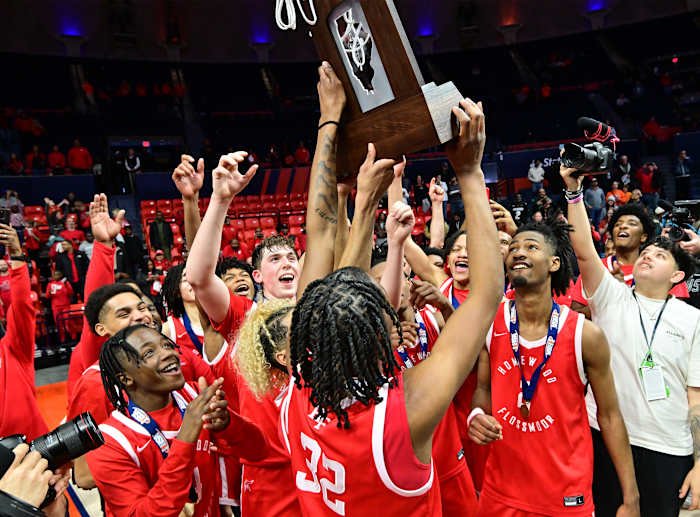 Homewood-Flossmoor celebrates its Illinois Class 4A boys basketball championship.